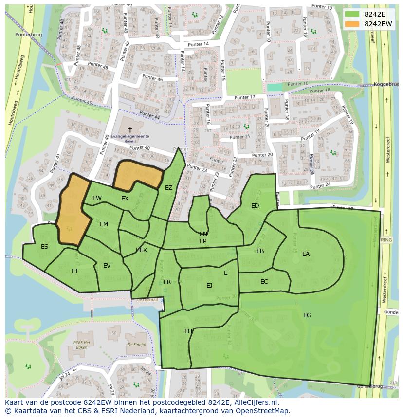 Afbeelding van het postcodegebied 8242 EW op de kaart.