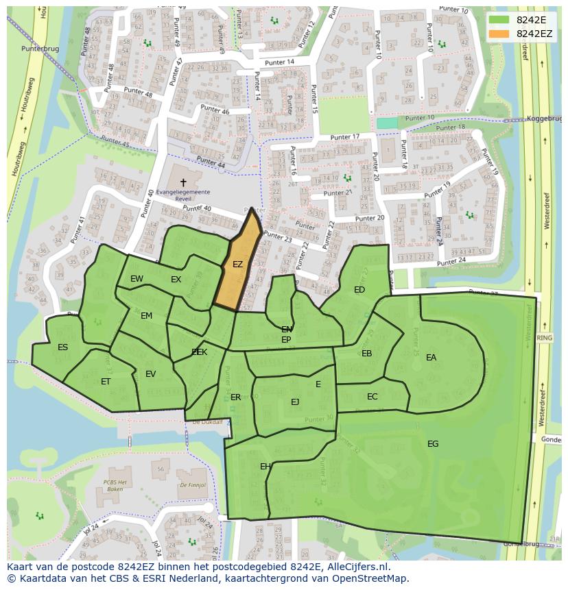 Afbeelding van het postcodegebied 8242 EZ op de kaart.