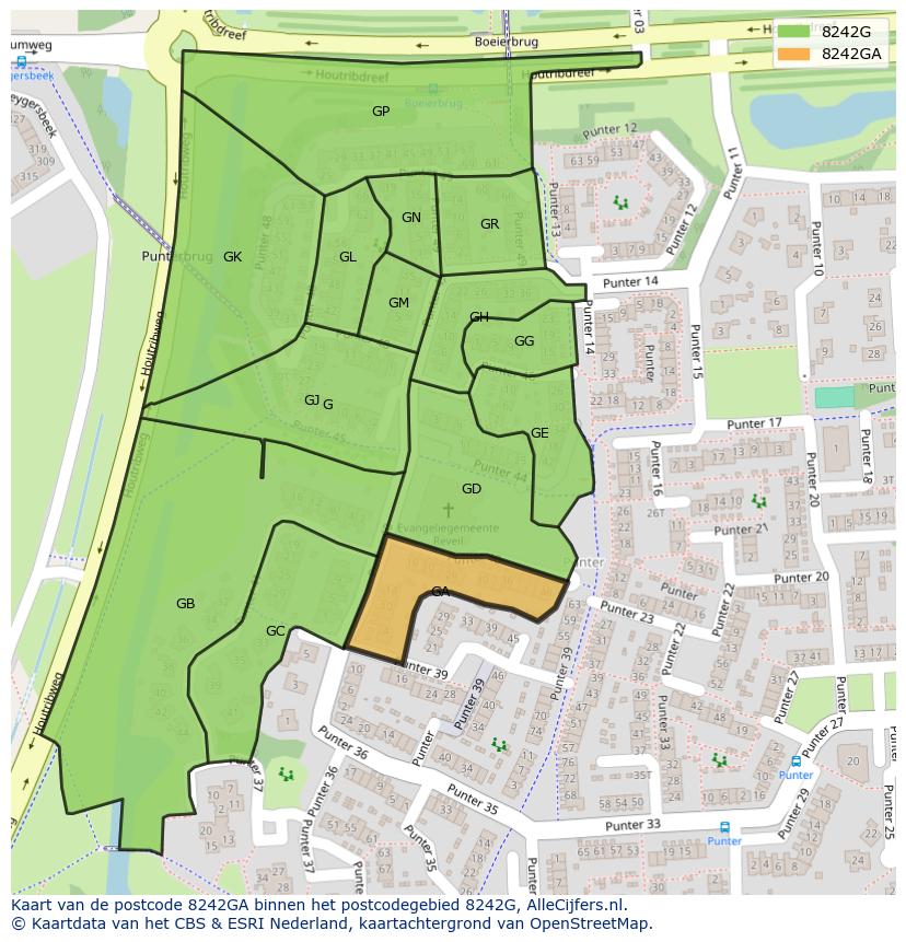 Afbeelding van het postcodegebied 8242 GA op de kaart.