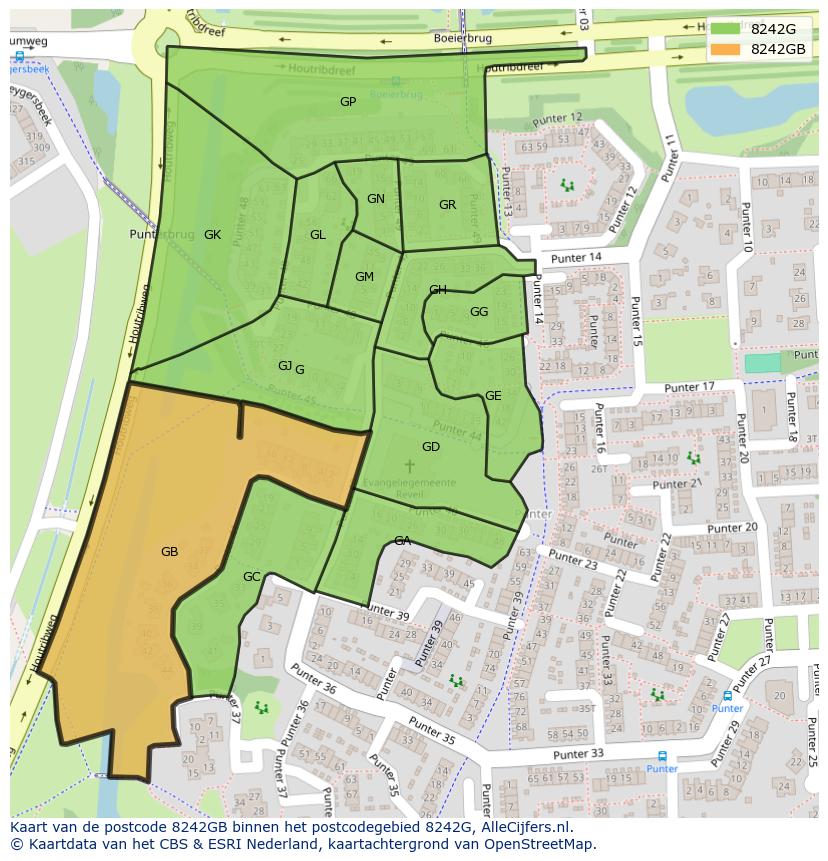 Afbeelding van het postcodegebied 8242 GB op de kaart.