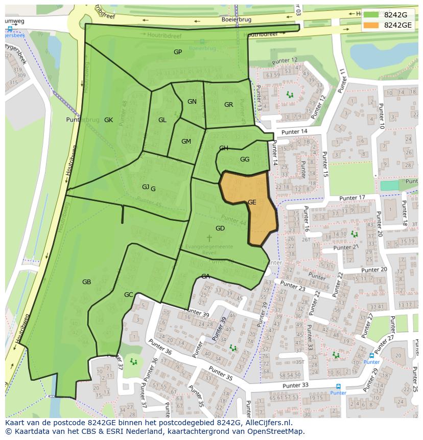 Afbeelding van het postcodegebied 8242 GE op de kaart.