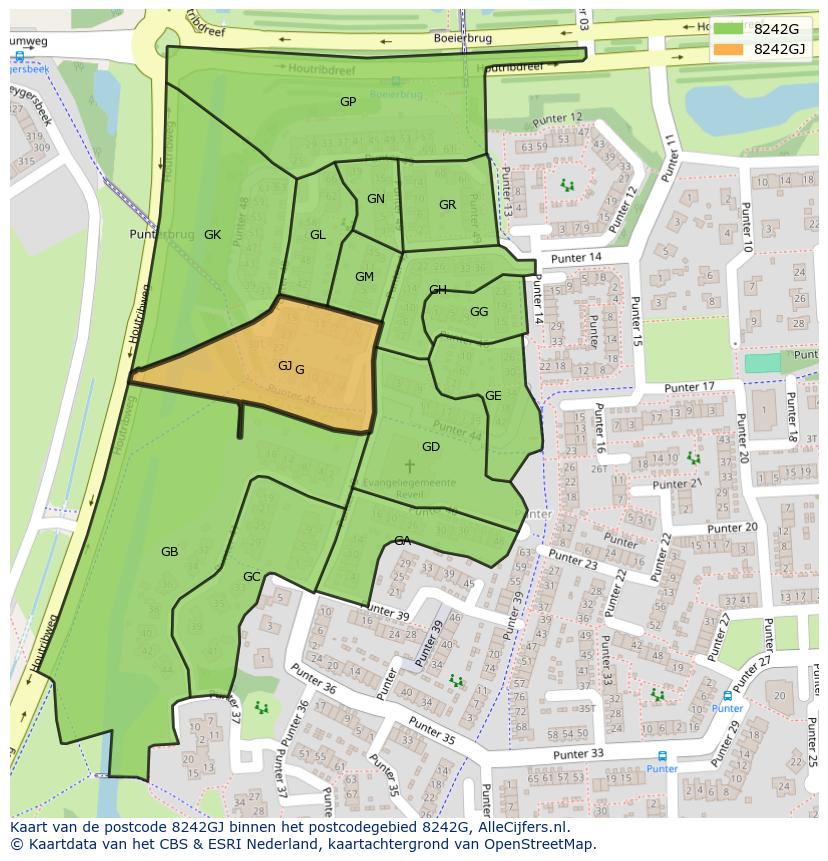 Afbeelding van het postcodegebied 8242 GJ op de kaart.