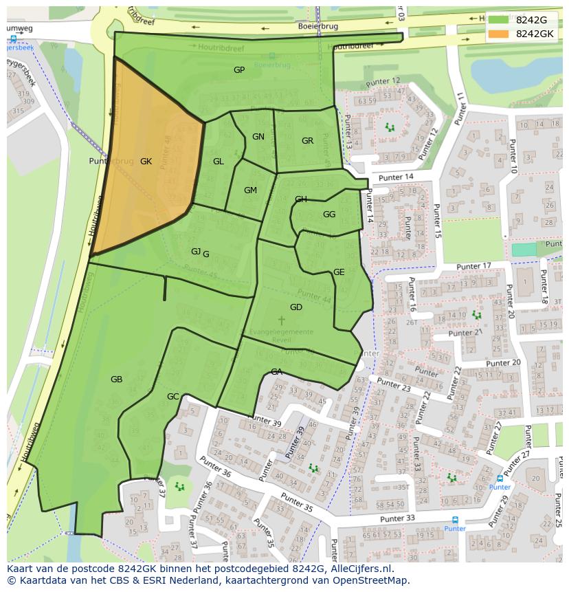 Afbeelding van het postcodegebied 8242 GK op de kaart.