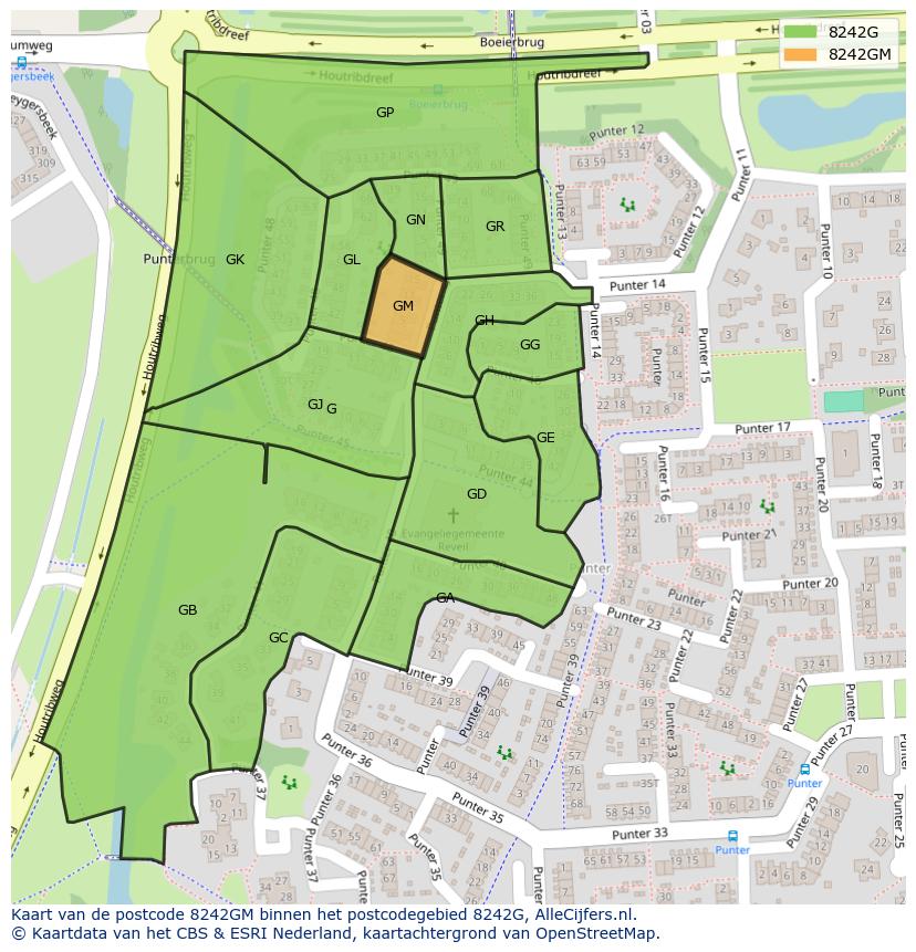 Afbeelding van het postcodegebied 8242 GM op de kaart.