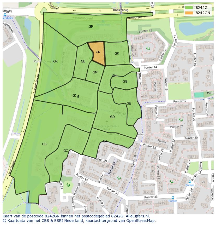 Afbeelding van het postcodegebied 8242 GN op de kaart.