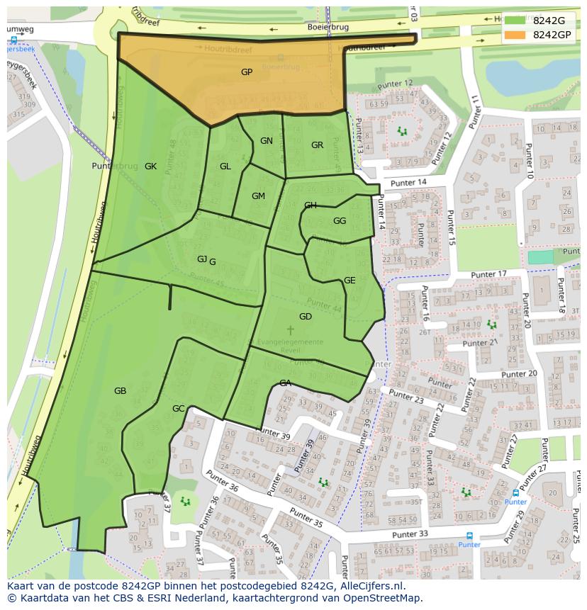 Afbeelding van het postcodegebied 8242 GP op de kaart.