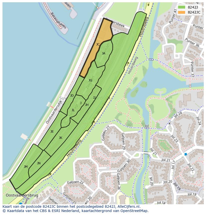 Afbeelding van het postcodegebied 8242 JC op de kaart.