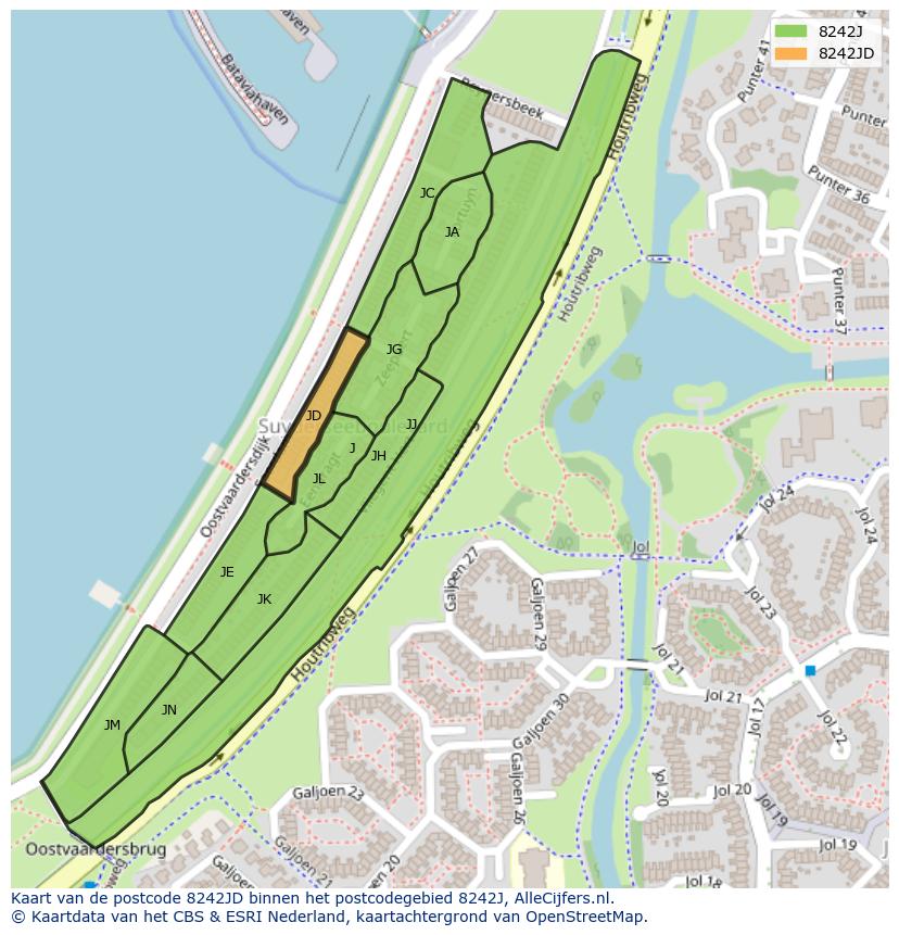 Afbeelding van het postcodegebied 8242 JD op de kaart.