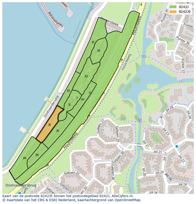 Afbeelding van het postcodegebied 8242 JE op de kaart.