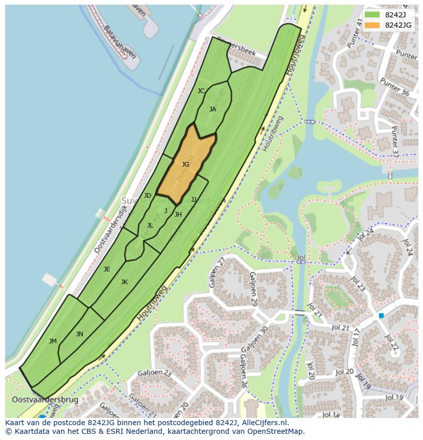 Afbeelding van het postcodegebied 8242 JG op de kaart.