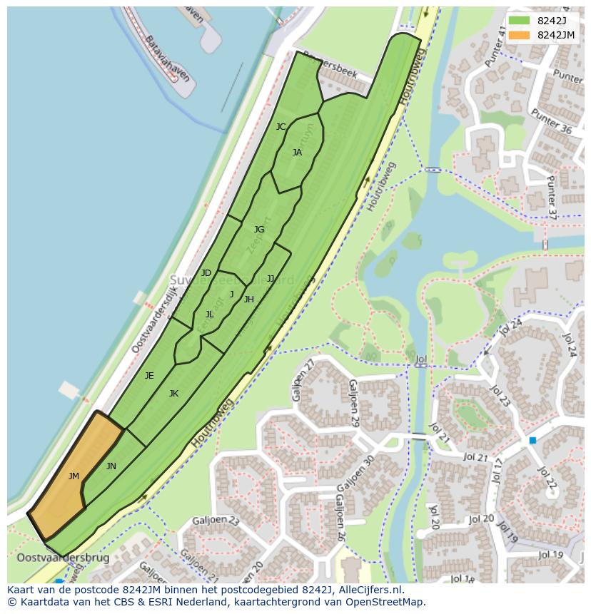 Afbeelding van het postcodegebied 8242 JM op de kaart.