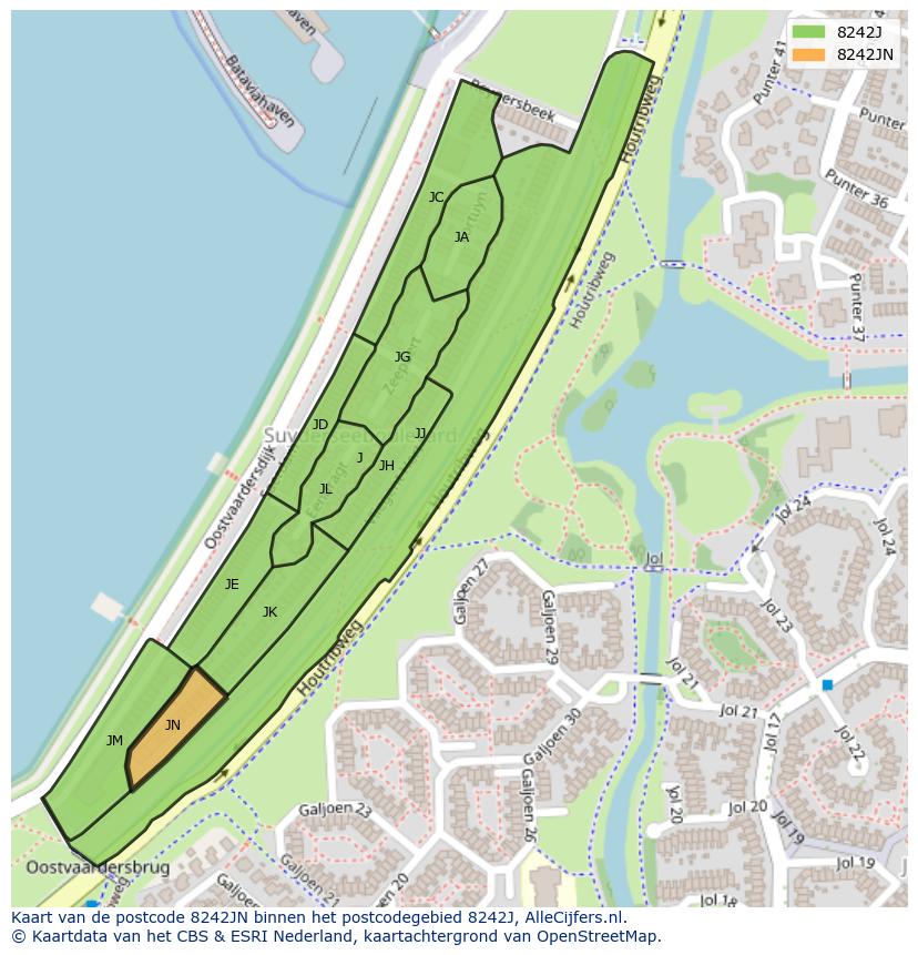 Afbeelding van het postcodegebied 8242 JN op de kaart.
