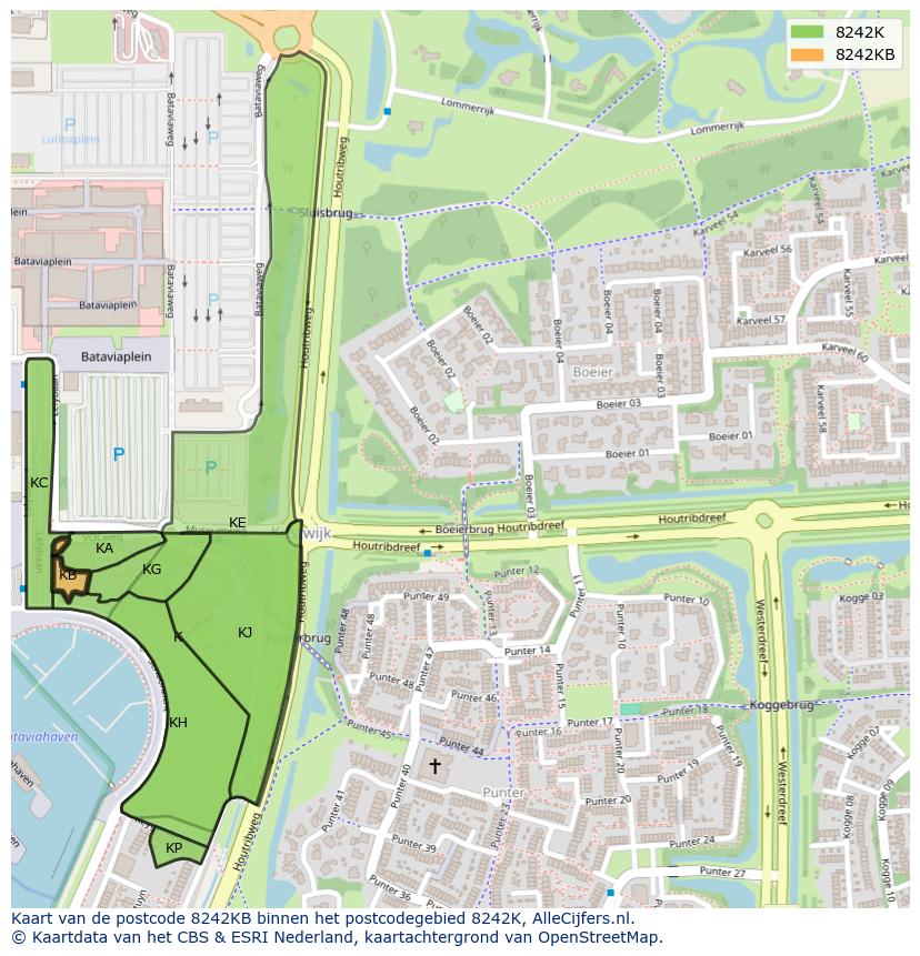 Afbeelding van het postcodegebied 8242 KB op de kaart.