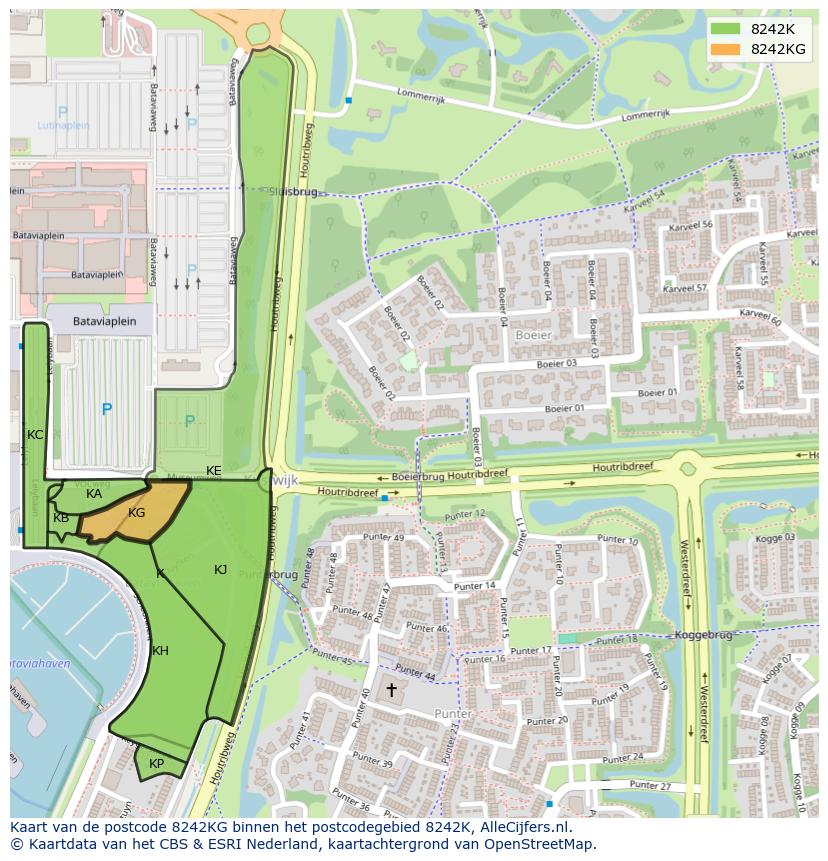 Afbeelding van het postcodegebied 8242 KG op de kaart.