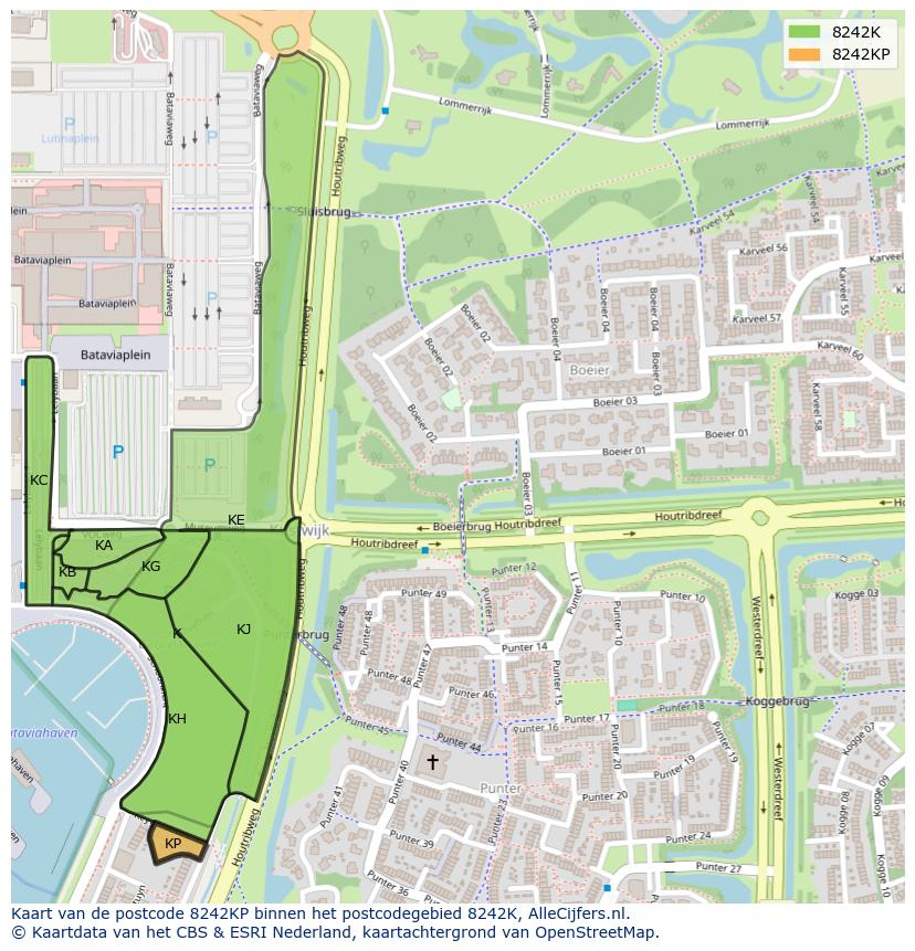 Afbeelding van het postcodegebied 8242 KP op de kaart.