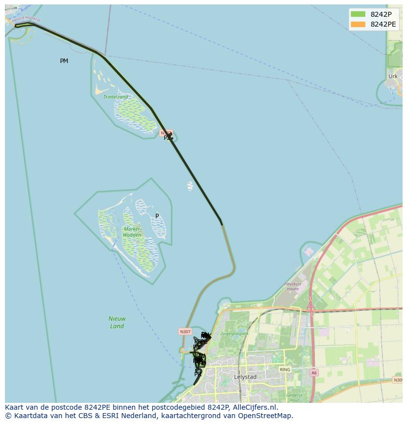 Afbeelding van het postcodegebied 8242 PE op de kaart.
