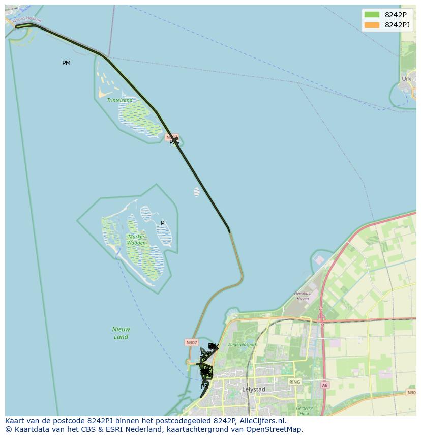 Afbeelding van het postcodegebied 8242 PJ op de kaart.
