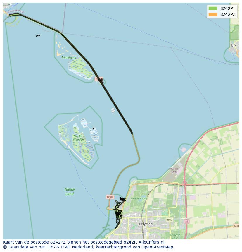 Afbeelding van het postcodegebied 8242 PZ op de kaart.