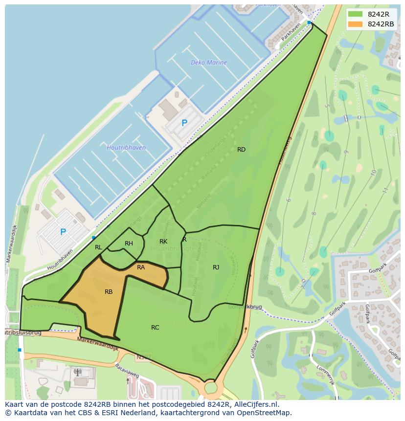 Afbeelding van het postcodegebied 8242 RB op de kaart.