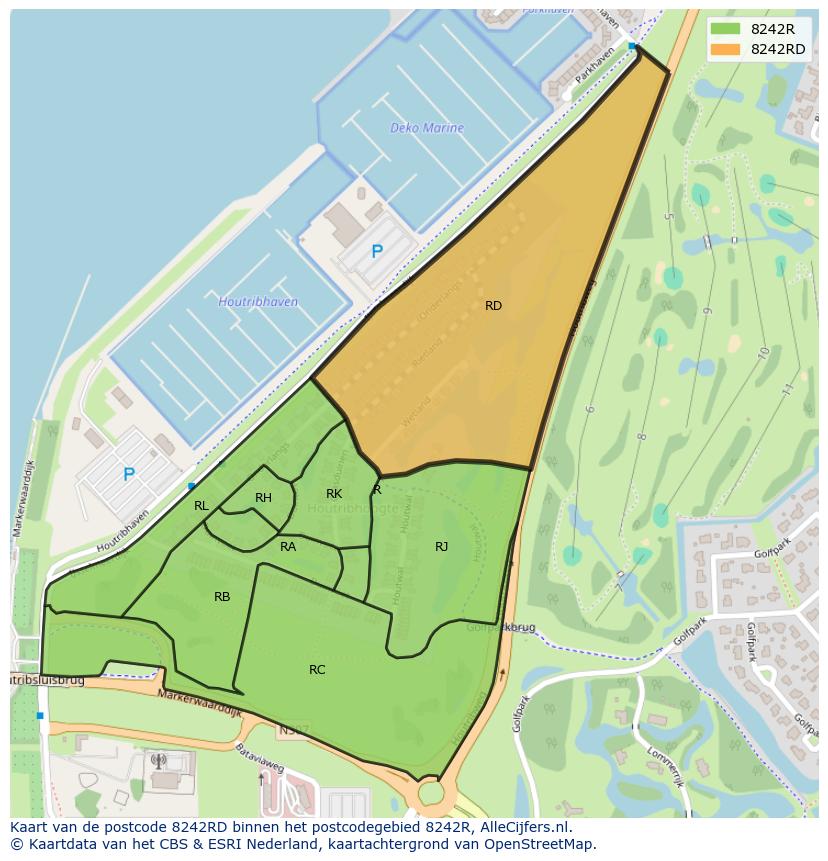 Afbeelding van het postcodegebied 8242 RD op de kaart.