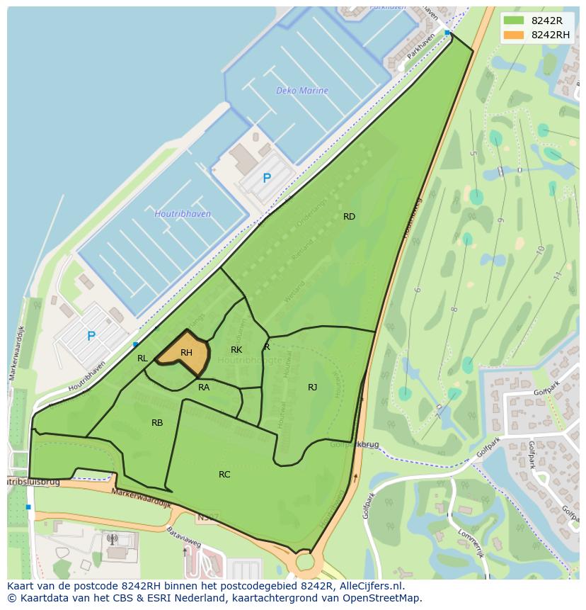 Afbeelding van het postcodegebied 8242 RH op de kaart.