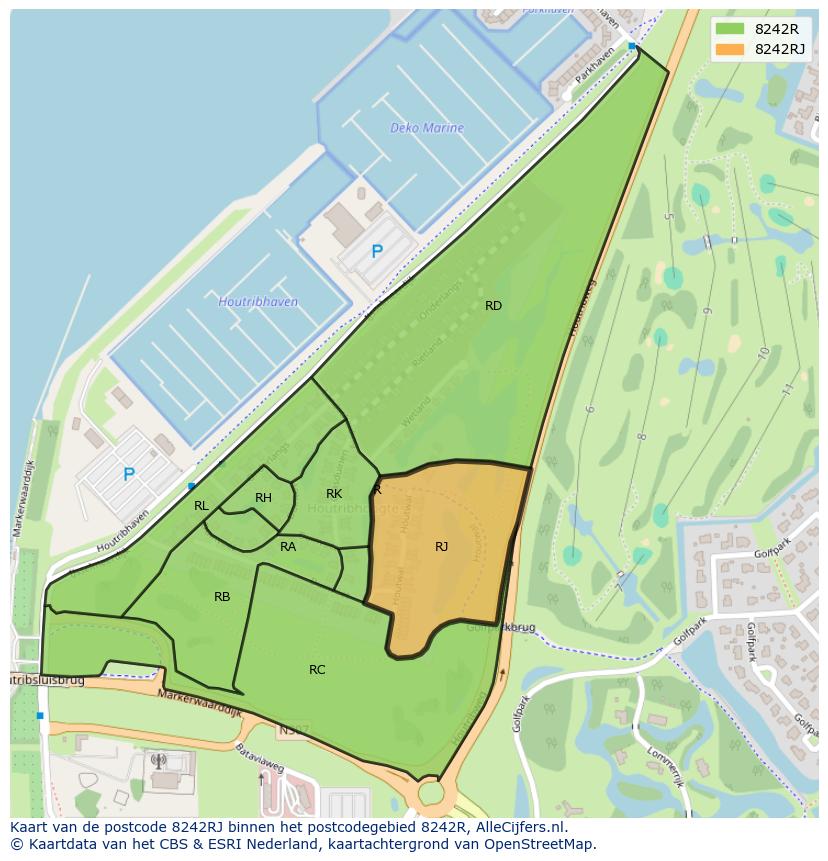 Afbeelding van het postcodegebied 8242 RJ op de kaart.