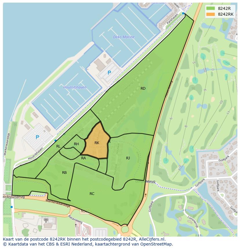 Afbeelding van het postcodegebied 8242 RK op de kaart.