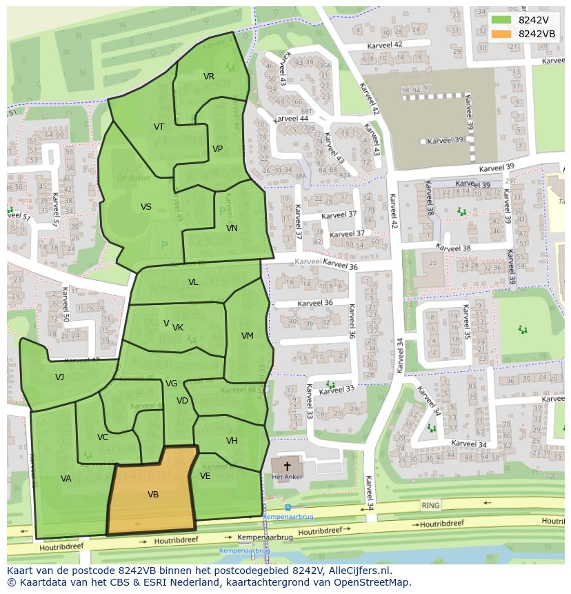 Afbeelding van het postcodegebied 8242 VB op de kaart.