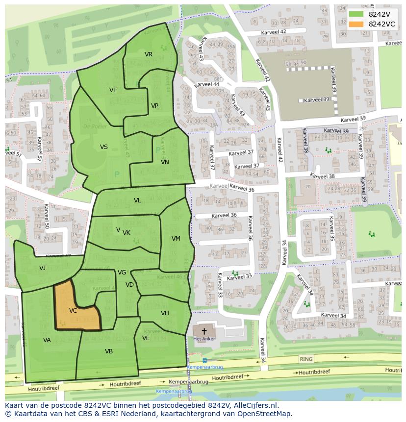 Afbeelding van het postcodegebied 8242 VC op de kaart.