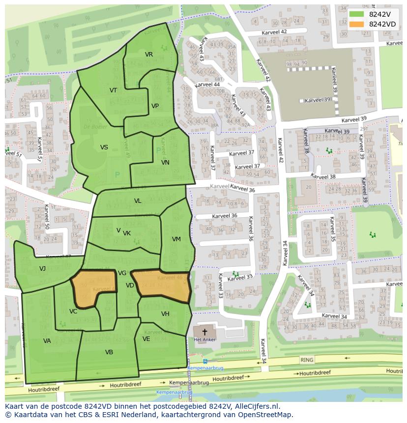 Afbeelding van het postcodegebied 8242 VD op de kaart.