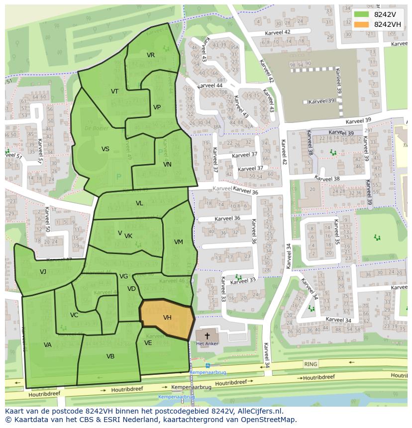 Afbeelding van het postcodegebied 8242 VH op de kaart.