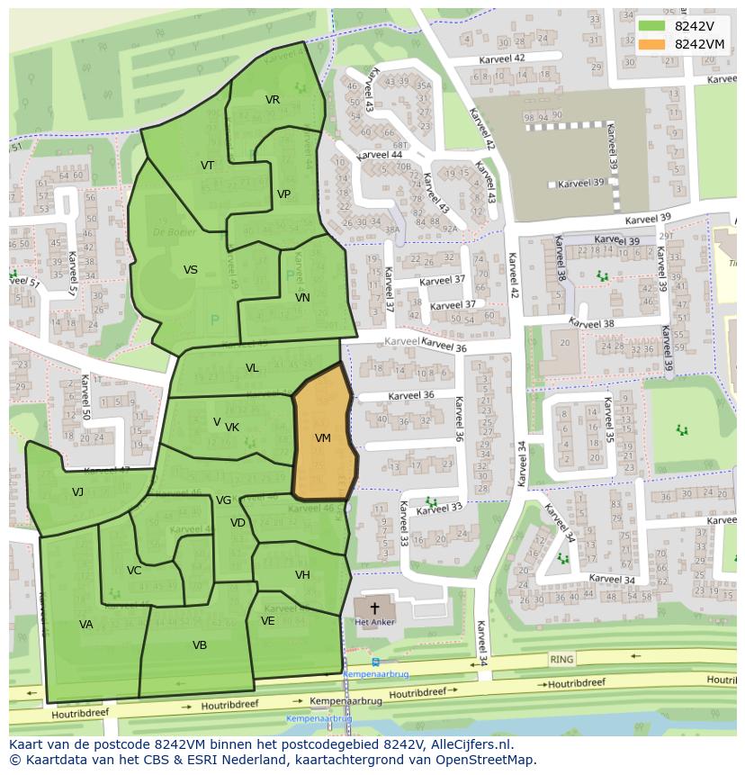 Afbeelding van het postcodegebied 8242 VM op de kaart.