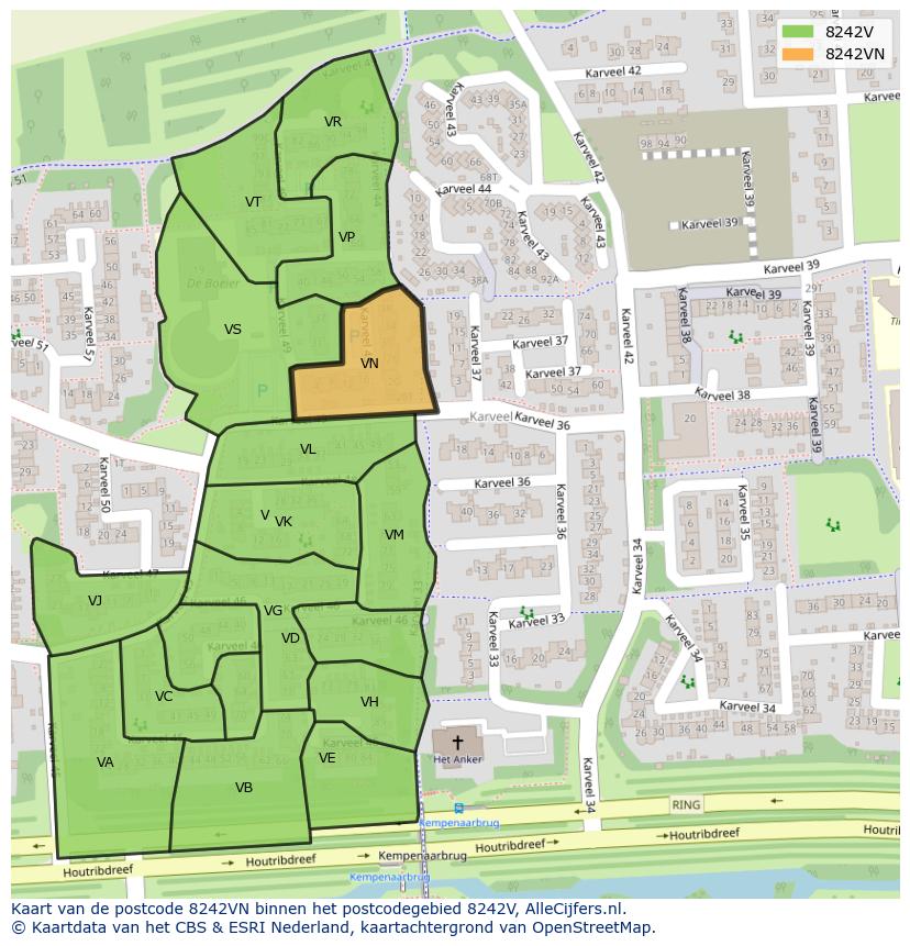 Afbeelding van het postcodegebied 8242 VN op de kaart.