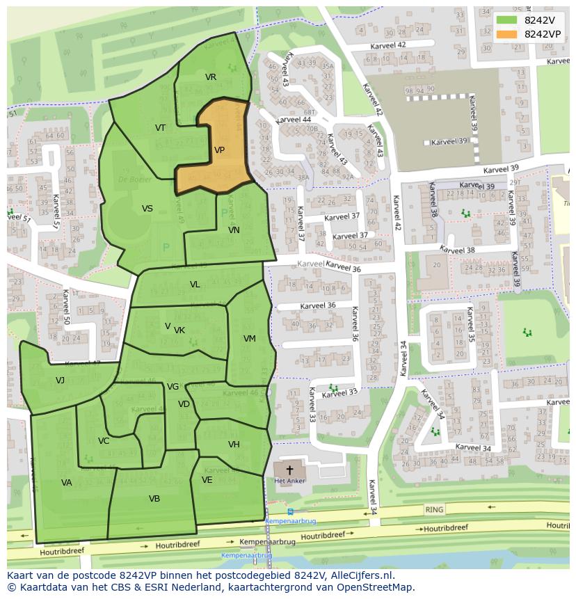 Afbeelding van het postcodegebied 8242 VP op de kaart.