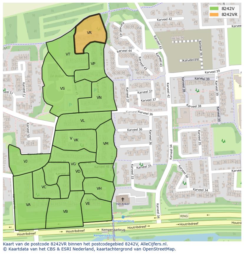 Afbeelding van het postcodegebied 8242 VR op de kaart.