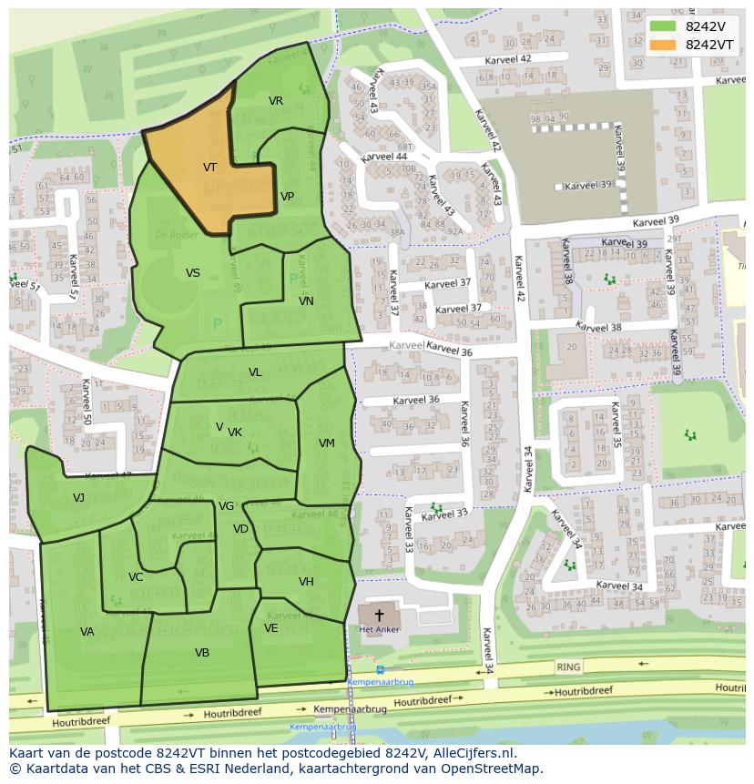 Afbeelding van het postcodegebied 8242 VT op de kaart.