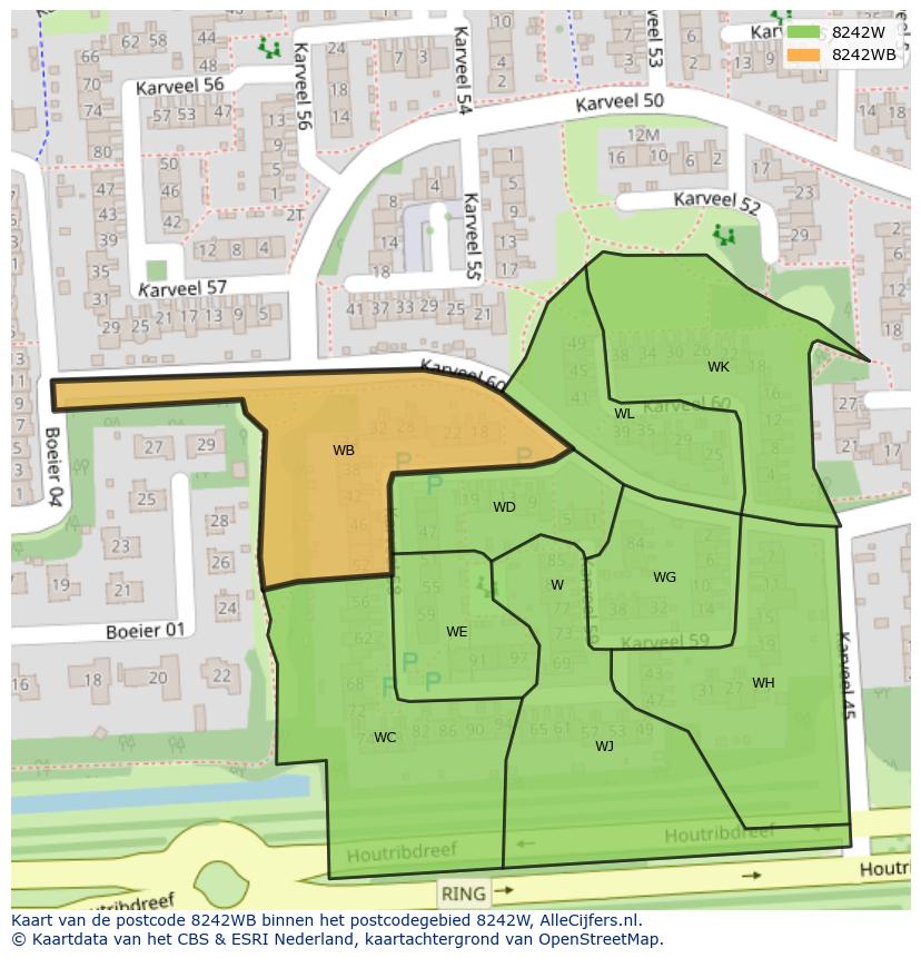 Afbeelding van het postcodegebied 8242 WB op de kaart.