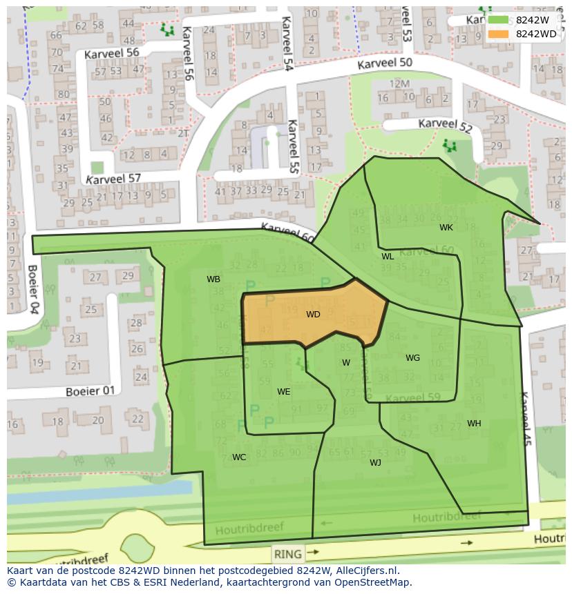 Afbeelding van het postcodegebied 8242 WD op de kaart.