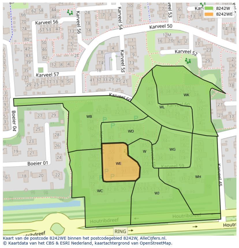 Afbeelding van het postcodegebied 8242 WE op de kaart.