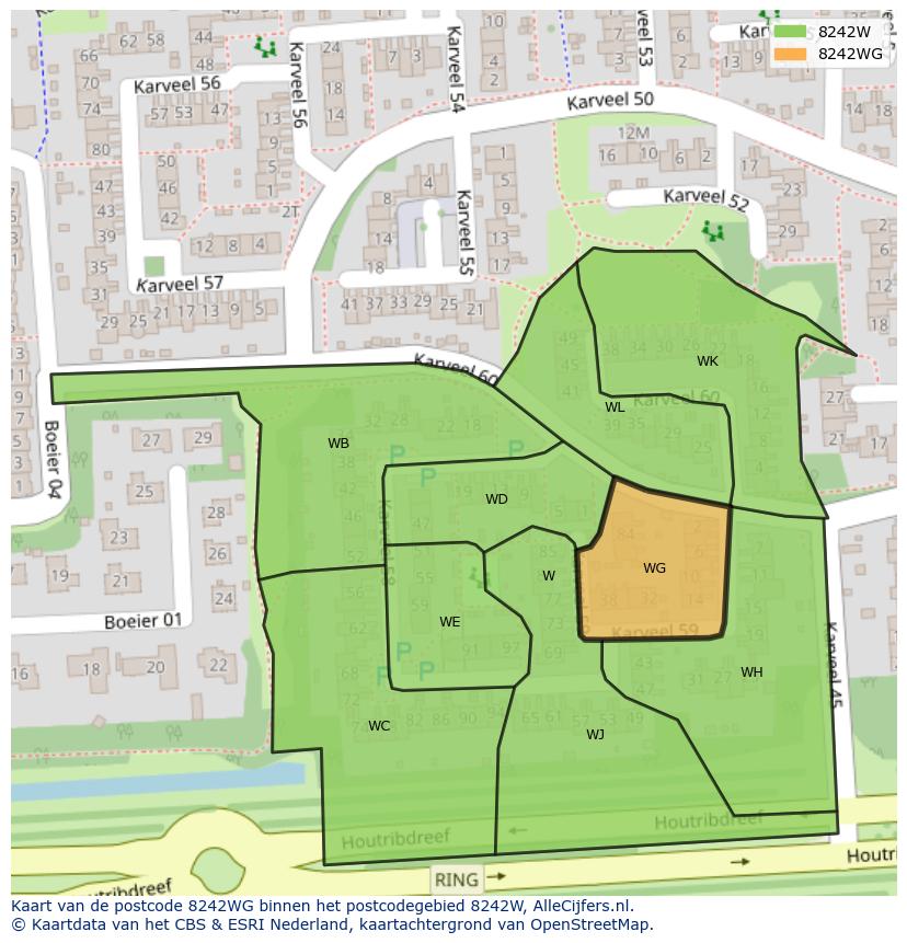 Afbeelding van het postcodegebied 8242 WG op de kaart.