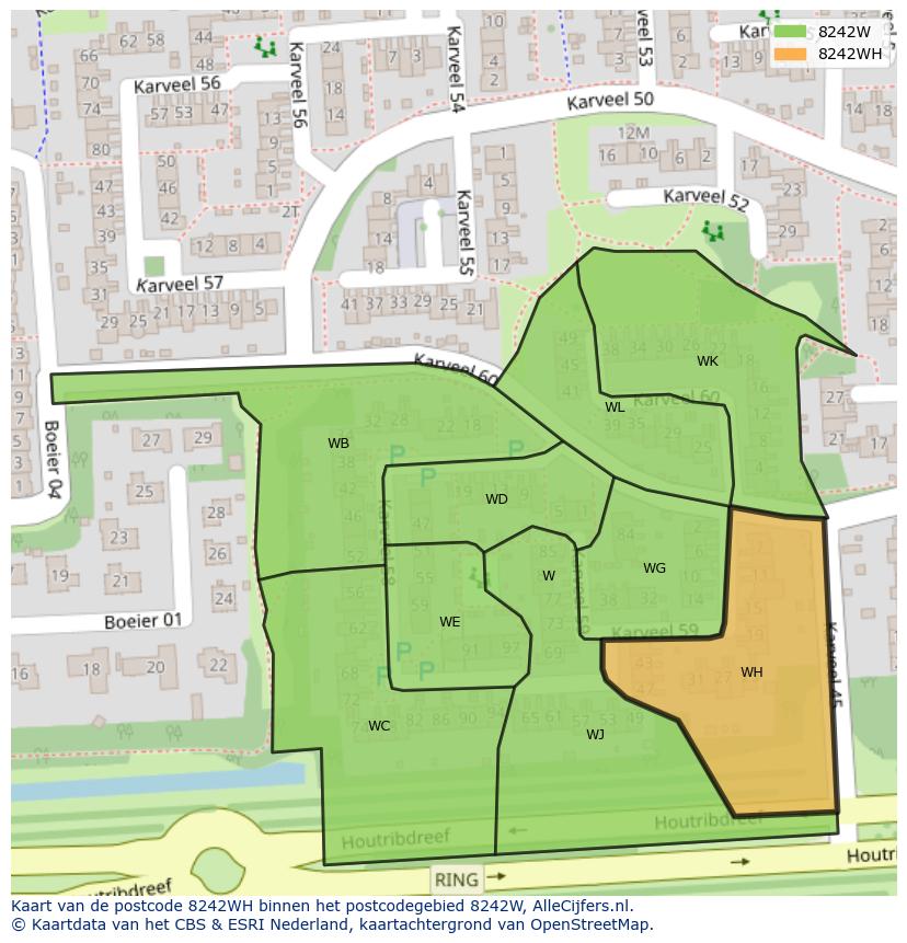 Afbeelding van het postcodegebied 8242 WH op de kaart.