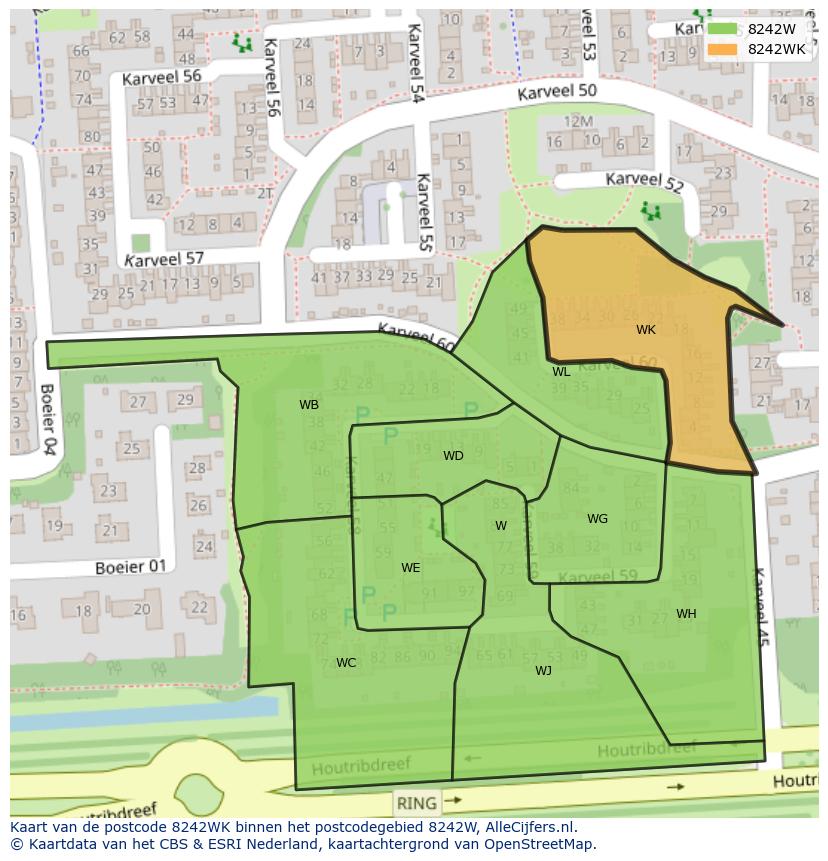 Afbeelding van het postcodegebied 8242 WK op de kaart.