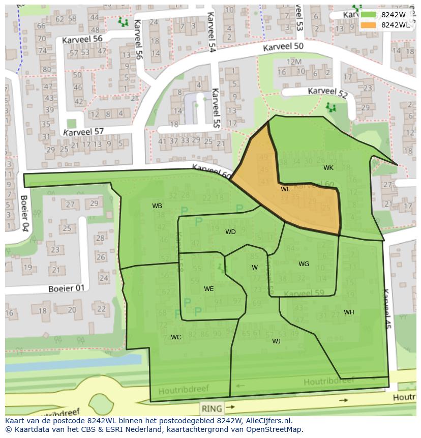 Afbeelding van het postcodegebied 8242 WL op de kaart.