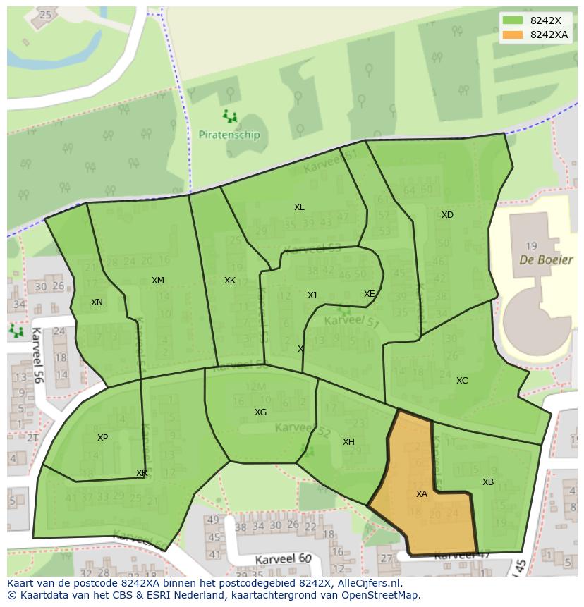 Afbeelding van het postcodegebied 8242 XA op de kaart.