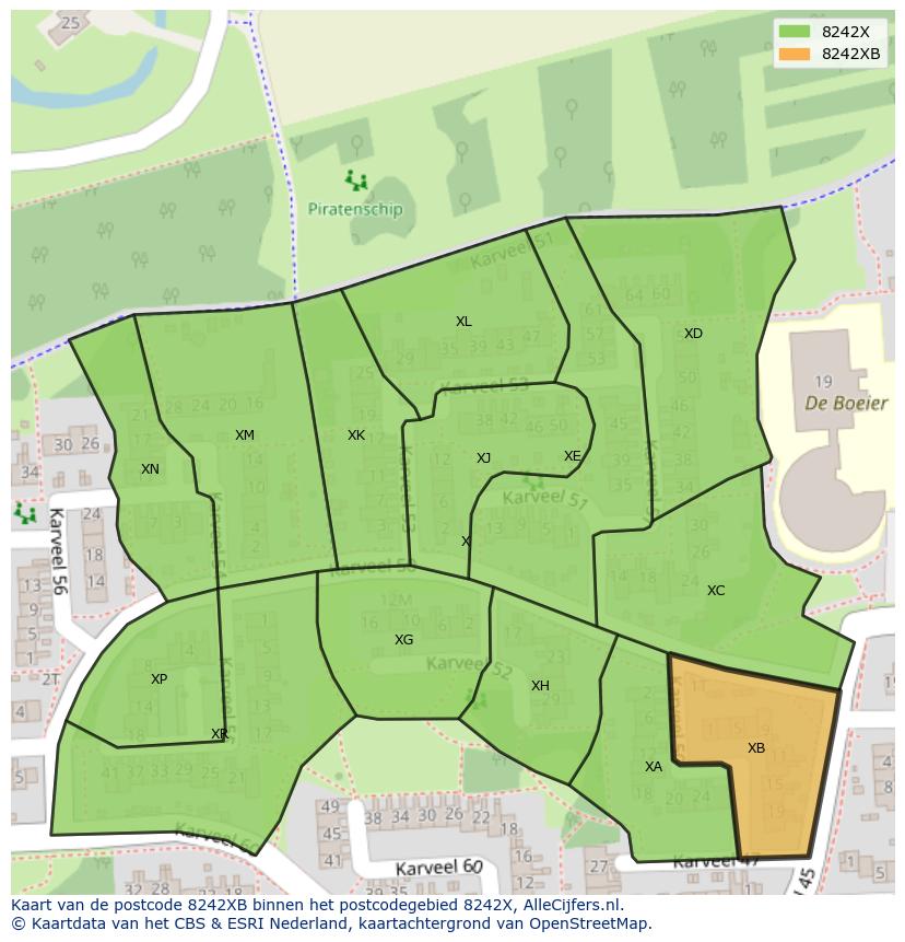 Afbeelding van het postcodegebied 8242 XB op de kaart.