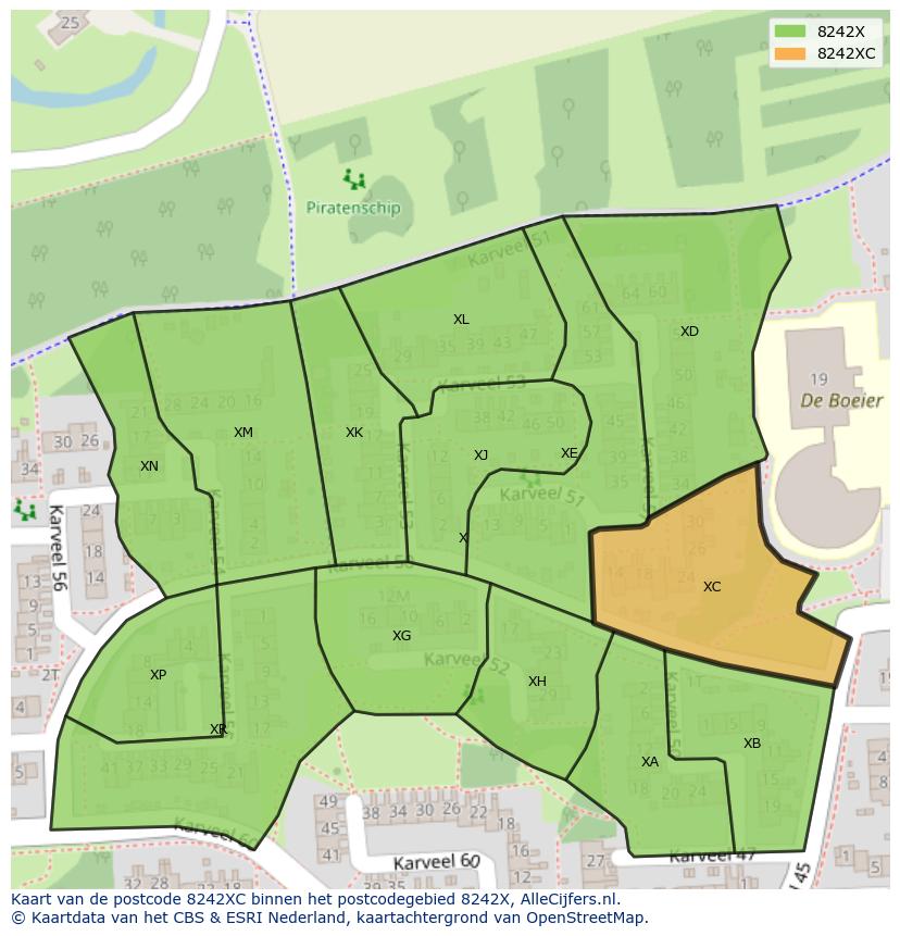 Afbeelding van het postcodegebied 8242 XC op de kaart.