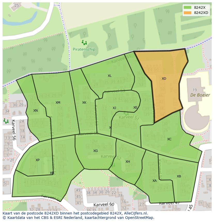 Afbeelding van het postcodegebied 8242 XD op de kaart.