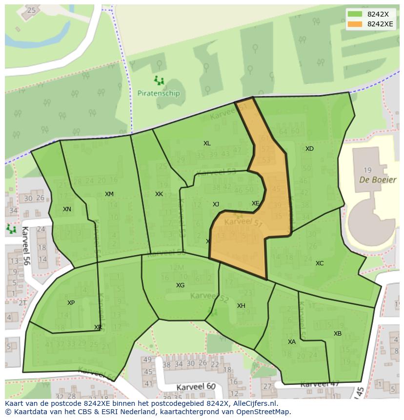 Afbeelding van het postcodegebied 8242 XE op de kaart.