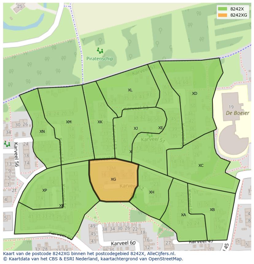 Afbeelding van het postcodegebied 8242 XG op de kaart.