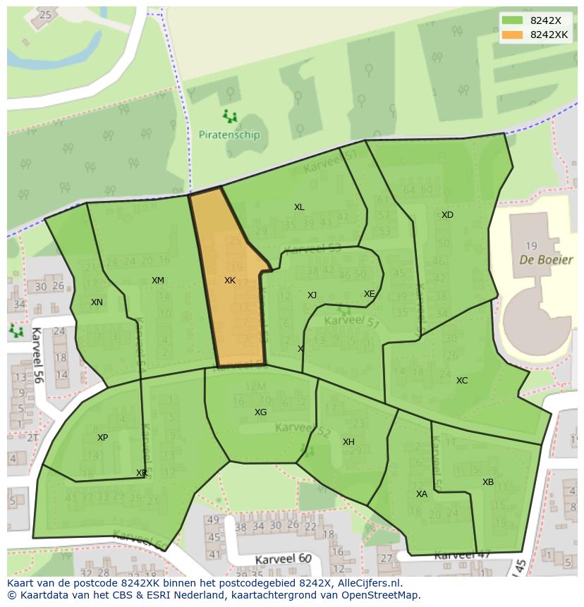 Afbeelding van het postcodegebied 8242 XK op de kaart.